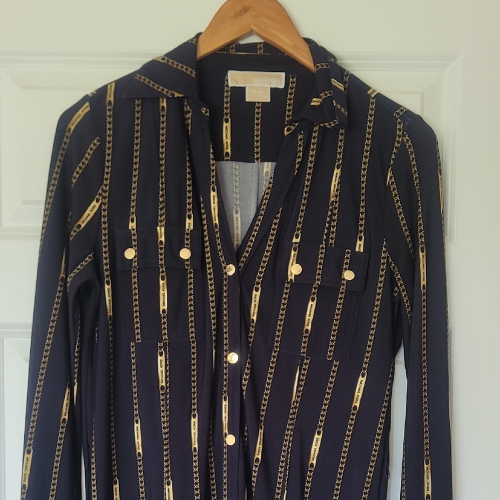 Michael Kors Black Shirt with Gold Chain Design